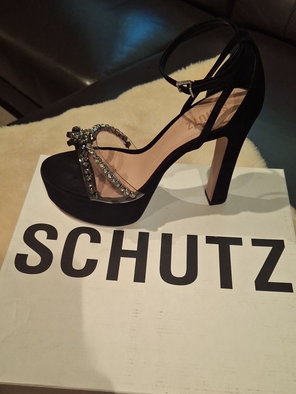 SCHUTZ Black Crystal-Embellished Platform Sandal